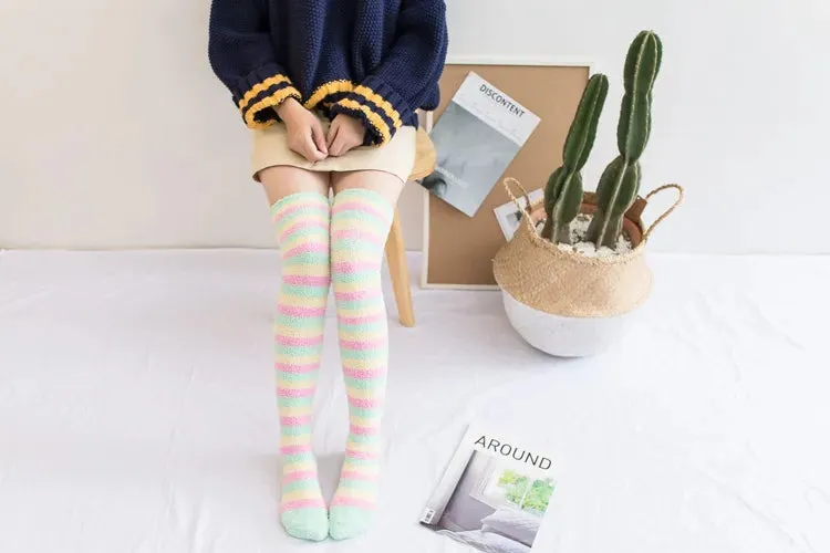Soft Coral Fleece Striped Socks Collection
