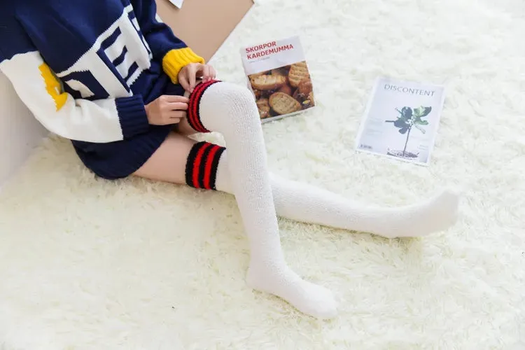 Soft Coral Fleece Striped Socks Collection