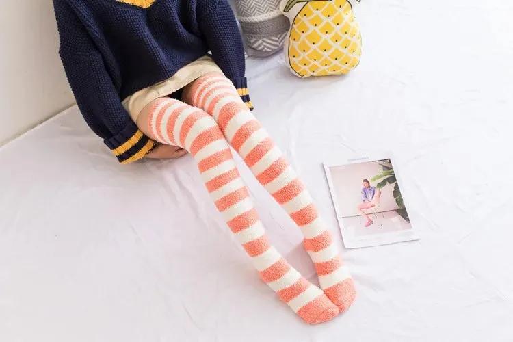 Soft Coral Fleece Striped Socks Collection