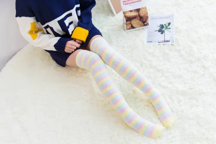 Soft Coral Fleece Striped Socks Collection