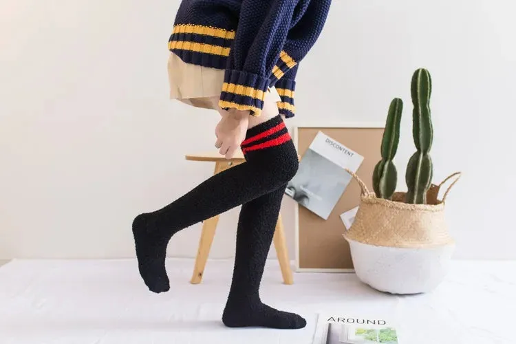 Soft Coral Fleece Striped Socks Collection