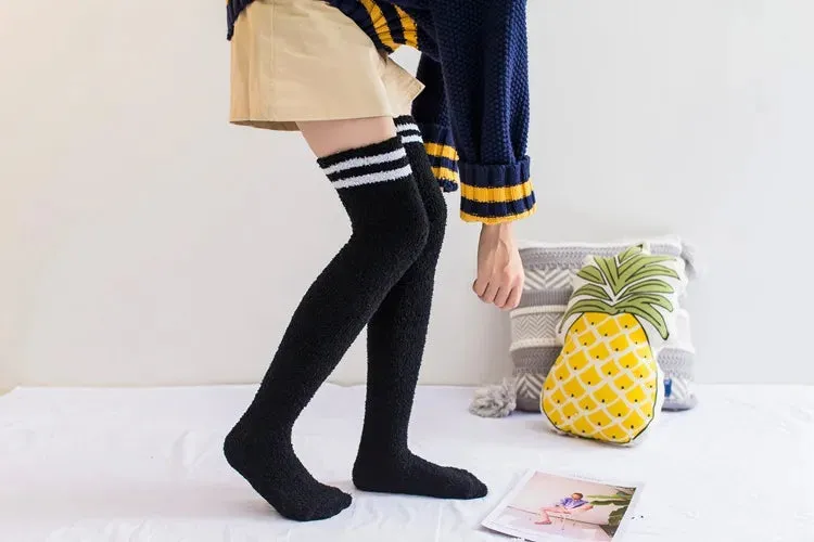 Soft Coral Fleece Striped Socks Collection