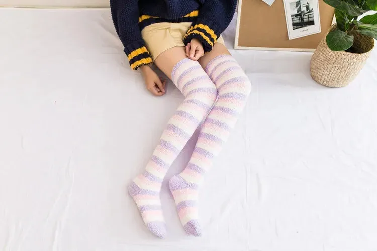Soft Coral Fleece Striped Socks Collection