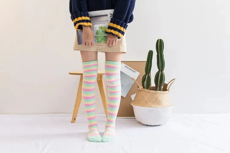 Soft Coral Fleece Striped Socks Collection