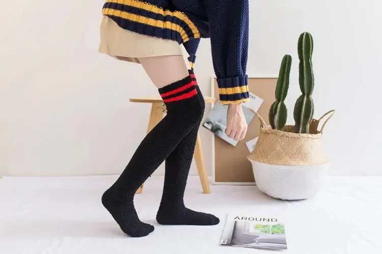 Soft Coral Fleece Striped Socks Collection