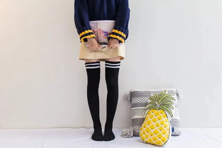 Soft Coral Fleece Striped Socks Collection