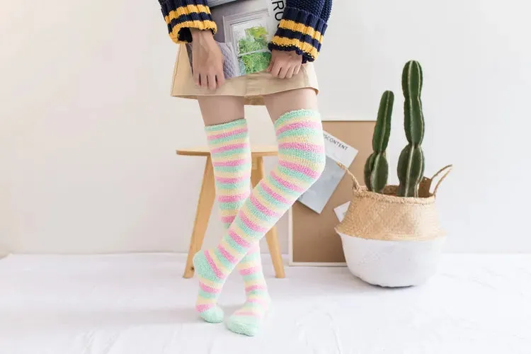 Soft Coral Fleece Striped Socks Collection