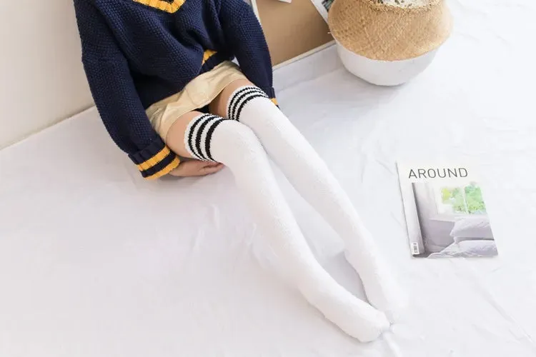 Soft Coral Fleece Striped Socks Collection