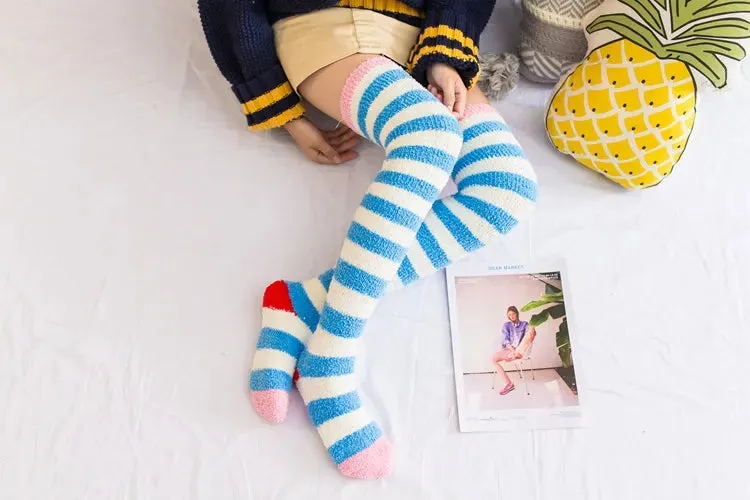 Soft Coral Fleece Striped Socks Collection