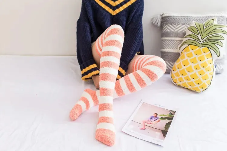 Soft Coral Fleece Striped Socks Collection