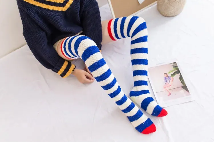 Soft Coral Fleece Striped Socks Collection