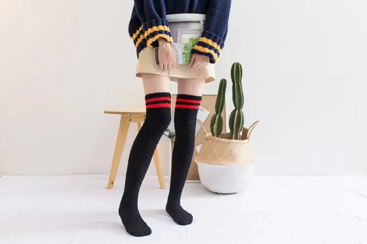 Soft Coral Fleece Striped Socks Collection