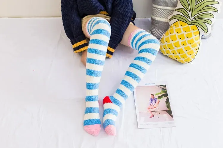 Soft Coral Fleece Striped Socks Collection