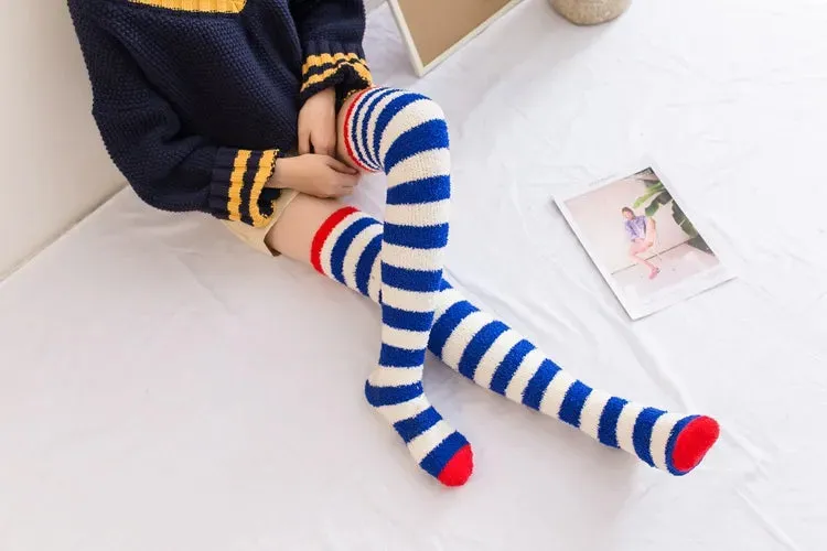 Soft Coral Fleece Striped Socks Collection