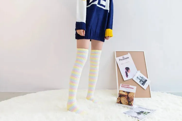 Soft Coral Fleece Striped Socks Collection