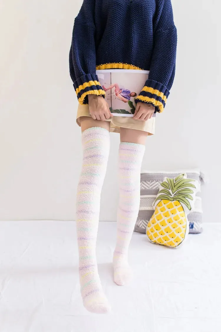 Soft Coral Fleece Striped Socks Collection