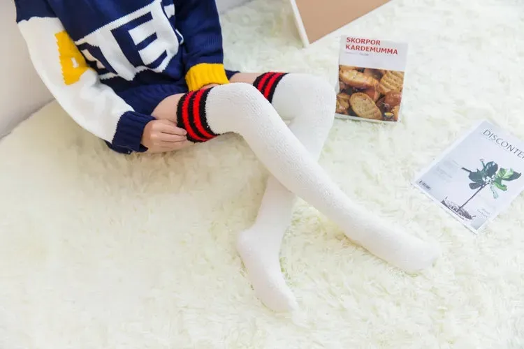 Soft Coral Fleece Striped Socks Collection