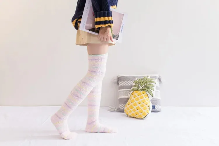 Soft Coral Fleece Striped Socks Collection