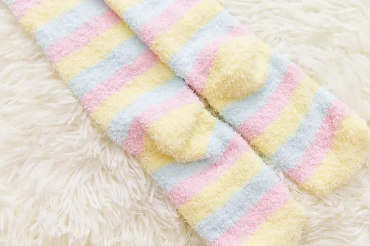 Soft Coral Fleece Striped Socks Collection