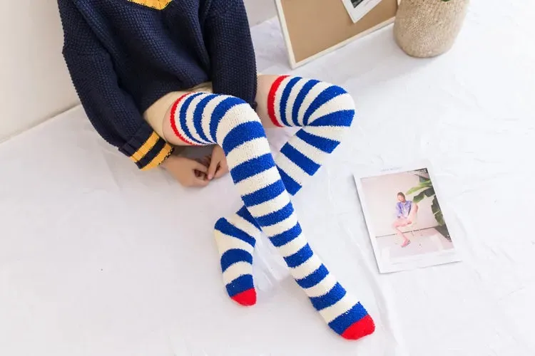 Soft Coral Fleece Striped Socks Collection