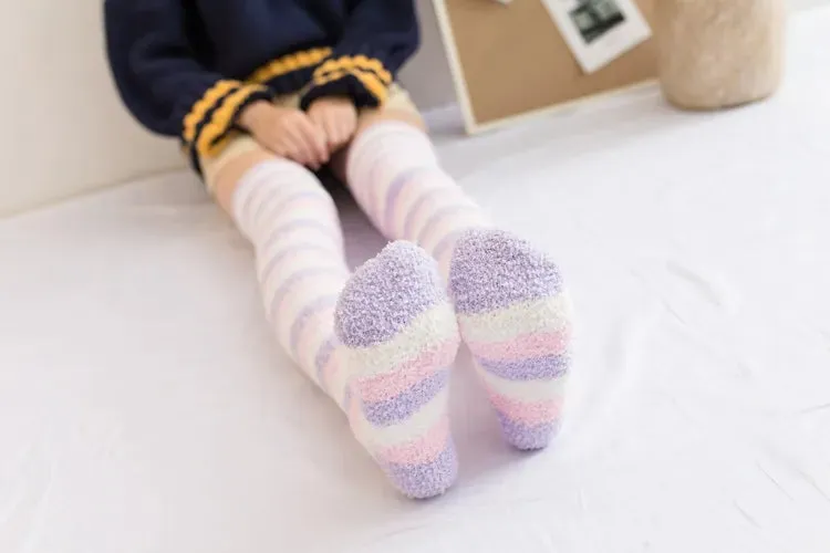Soft Coral Fleece Striped Socks Collection
