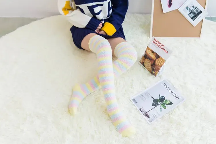 Soft Coral Fleece Striped Socks Collection