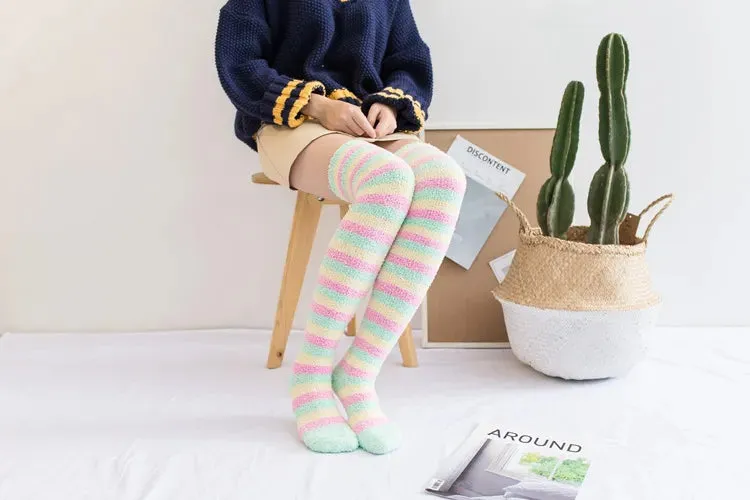 Soft Coral Fleece Striped Socks Collection