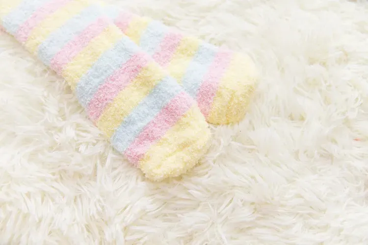 Soft Coral Fleece Striped Socks Collection