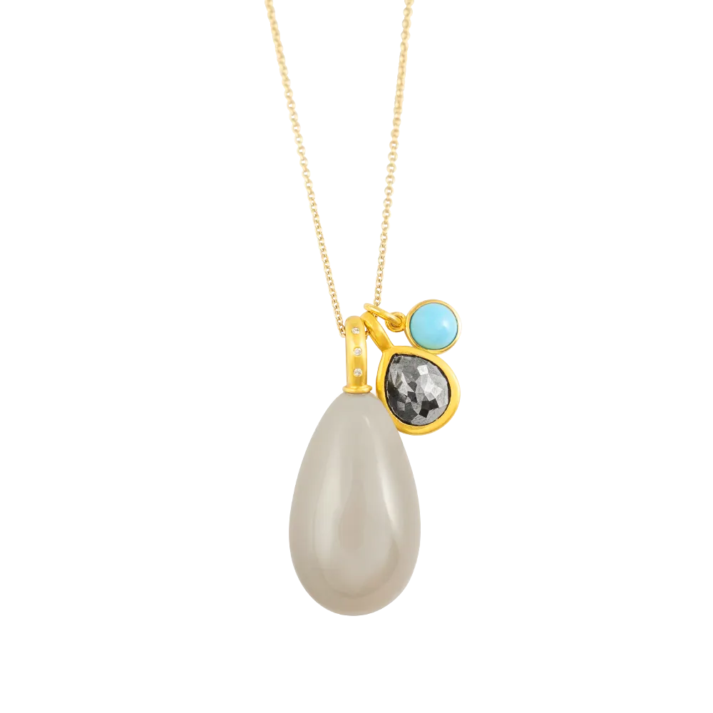 SOFT GREY MOONSTONE DROP 18K YELLOW GOLD