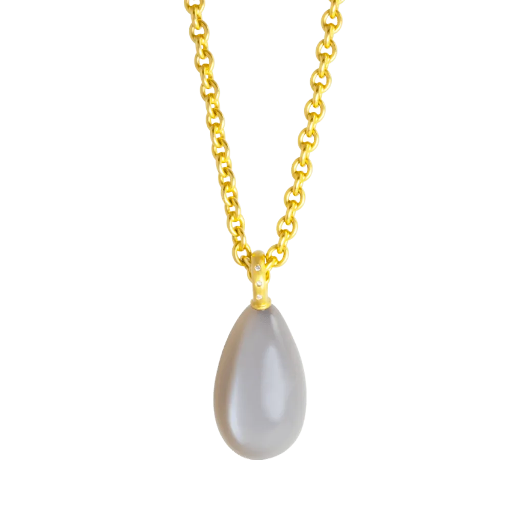SOFT GREY MOONSTONE DROP 18K YELLOW GOLD