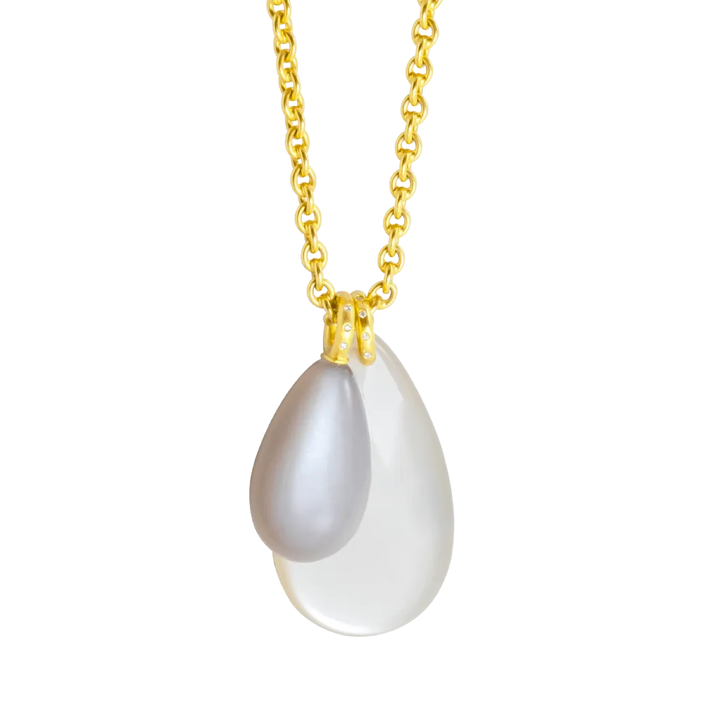 SOFT GREY MOONSTONE DROP 18K YELLOW GOLD