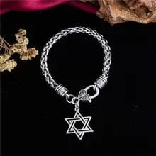 Star Of David Wheat Chain Fishhook Charm Bracelet
