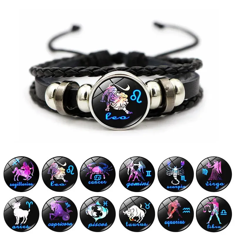 Star Signs Energy Bracelet Zodiac Good Luck Horoscope Women Men Fashion Bangle