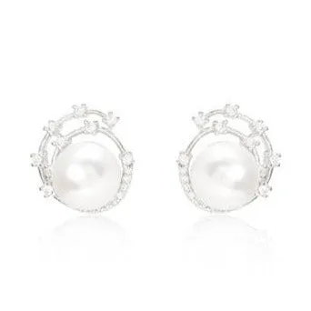 Stella cultured freshwater pearl stud earrings with silver sparkle swirl