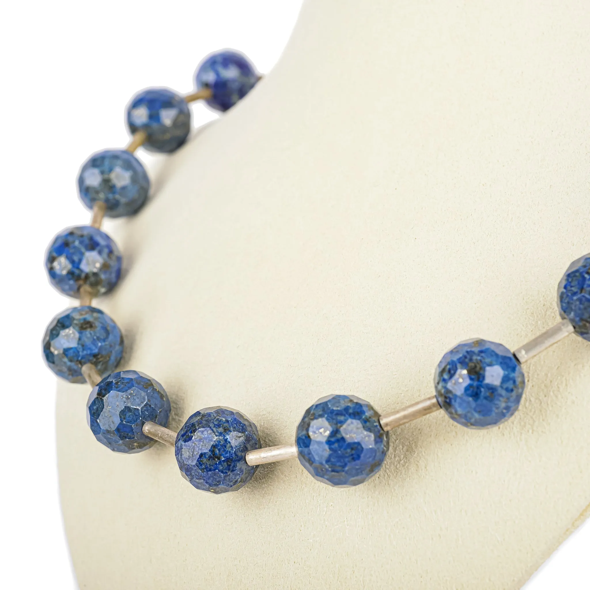 Sterling Faceted Lapis Bead Station Necklace