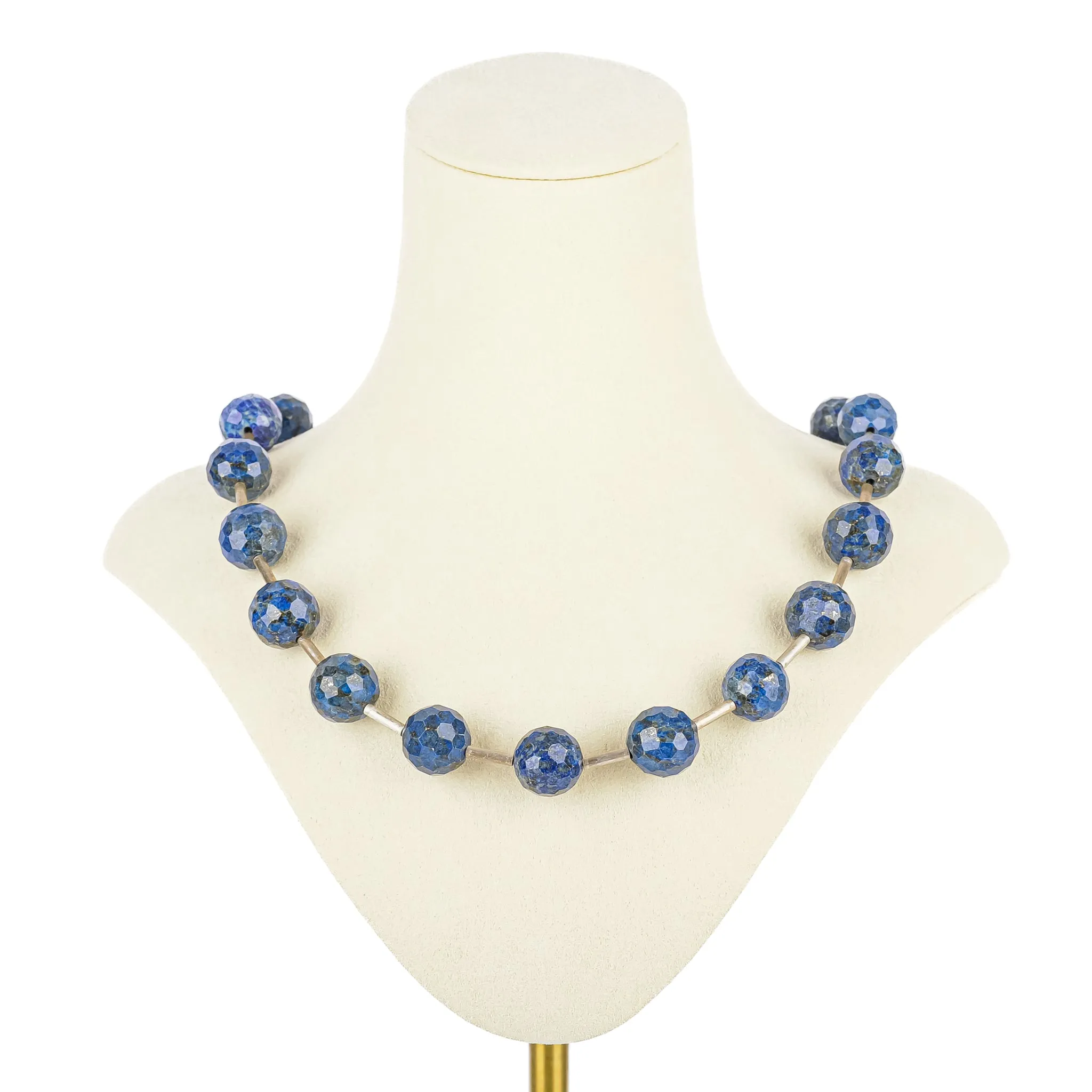 Sterling Faceted Lapis Bead Station Necklace
