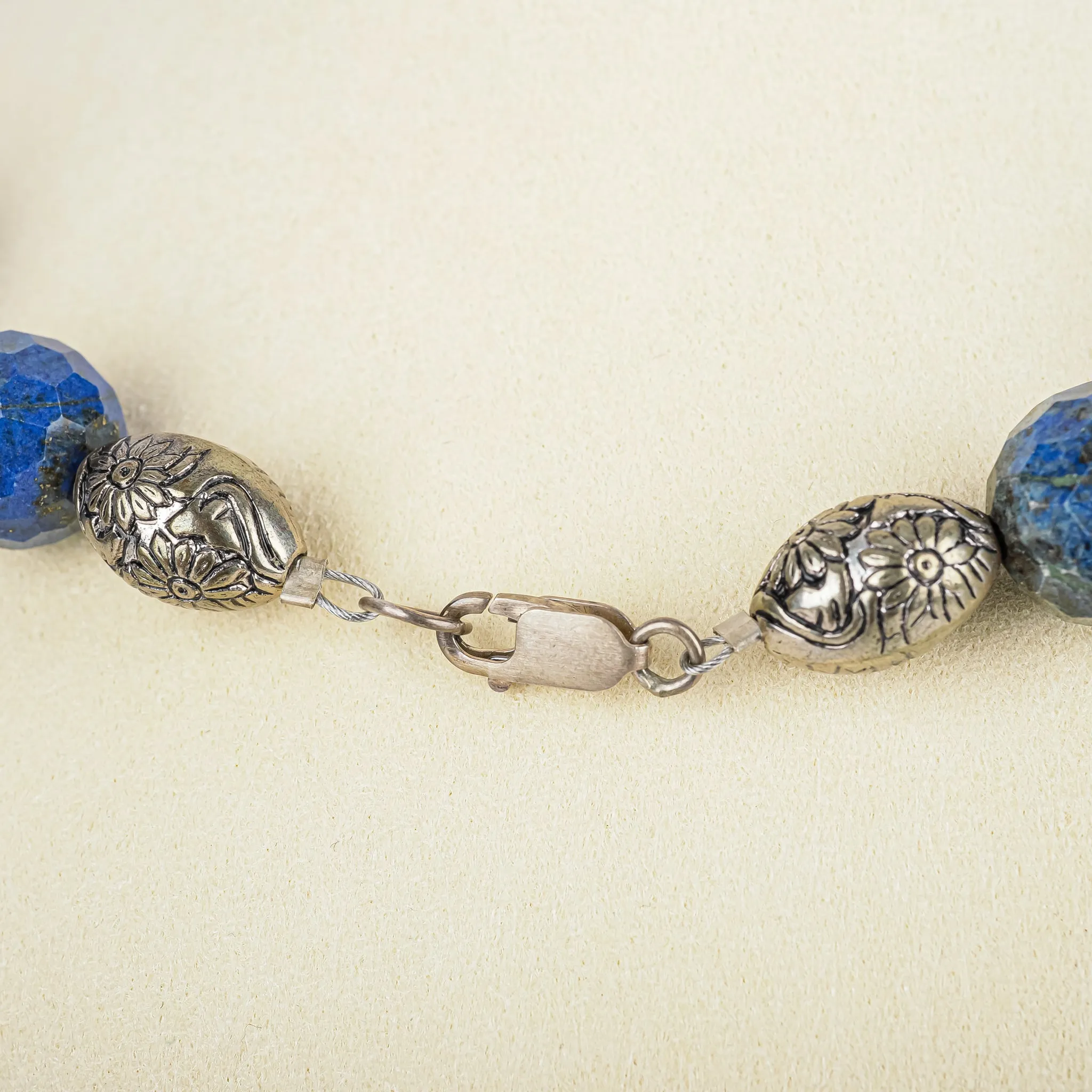 Sterling Faceted Lapis Bead Station Necklace