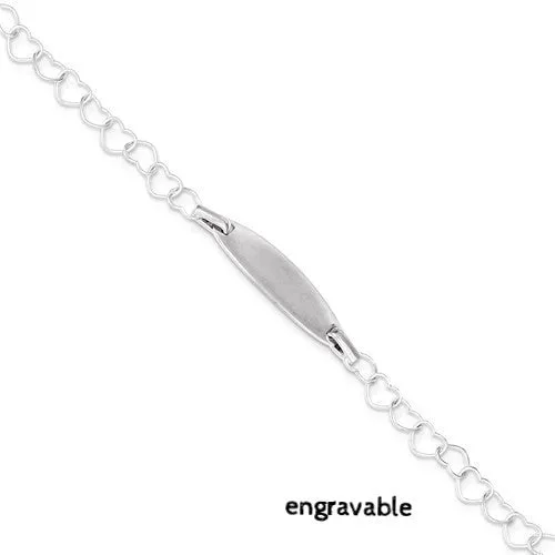 Sterling Silver Engravable Children's ID Heart Link Bracelet