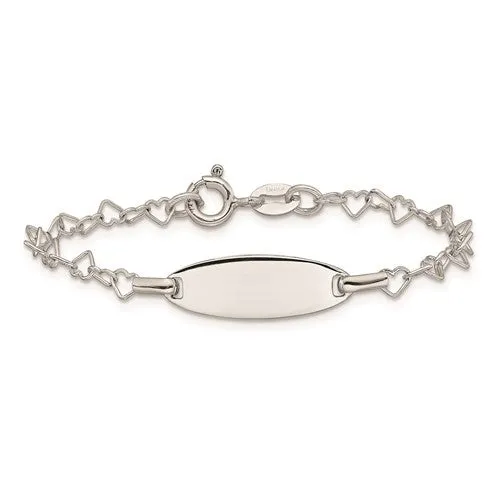 Sterling Silver Engravable Children's ID Heart Link Bracelet