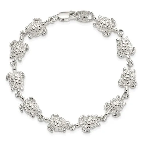 Sterling Silver Sea Turtle Link 7" Bracelet