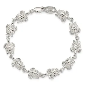 Sterling Silver Sea Turtle Link 7" Bracelet