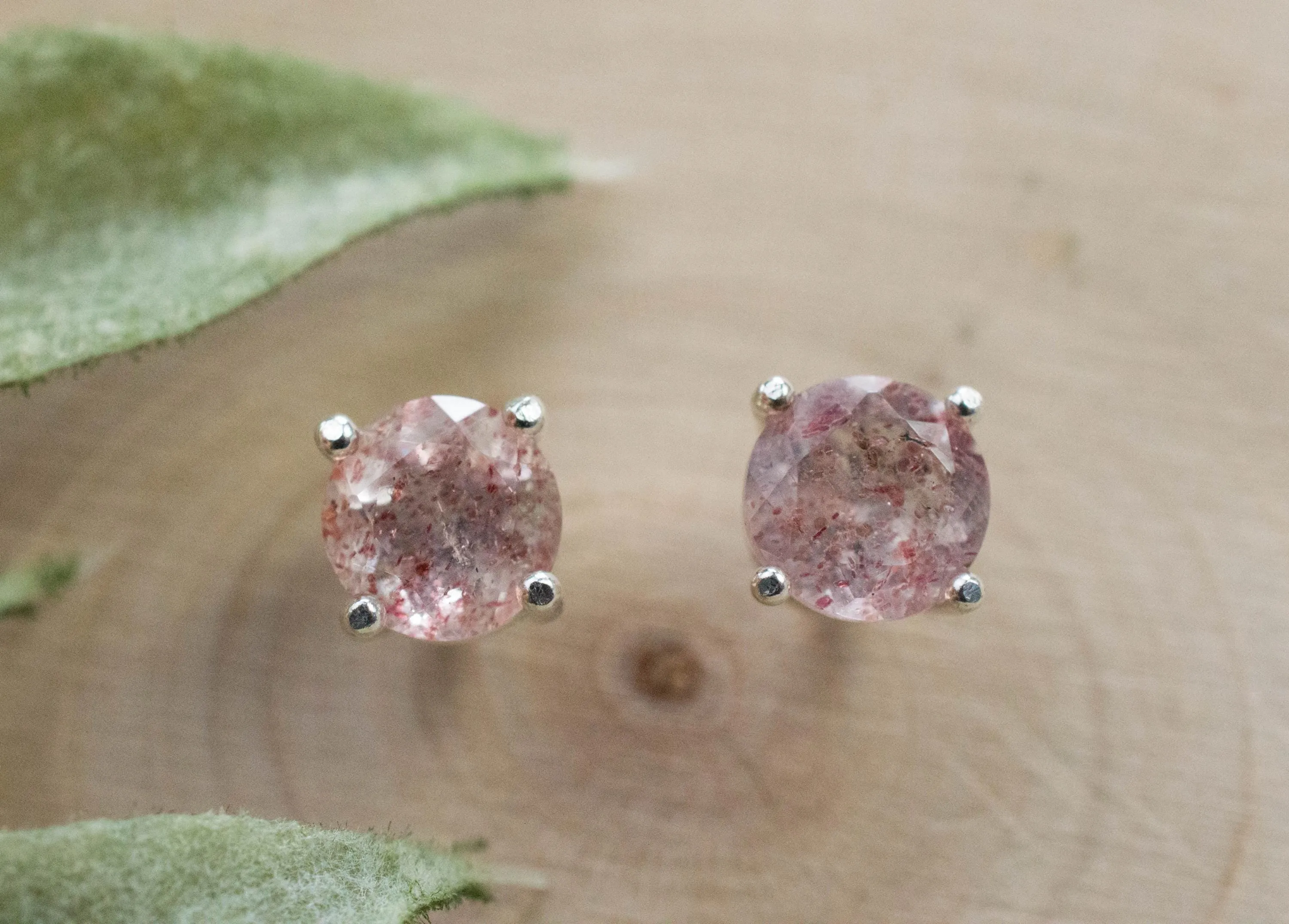 Strawberry Quartz Earrings; Genuine Untreated Quartz; 1.625cts