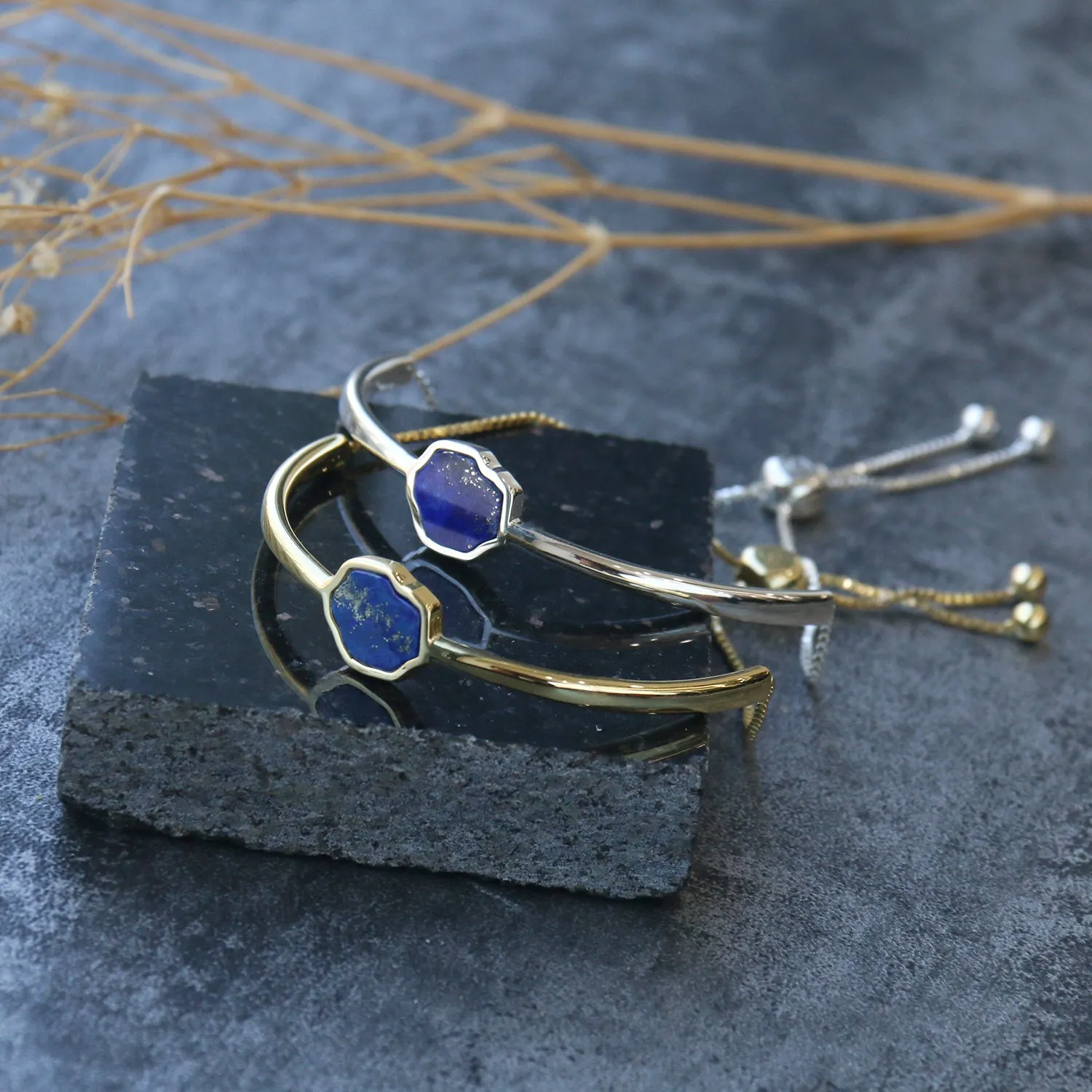 STRENGTH - Lapis Lazuli Adjustable Bracelet (Gold Vermeil)