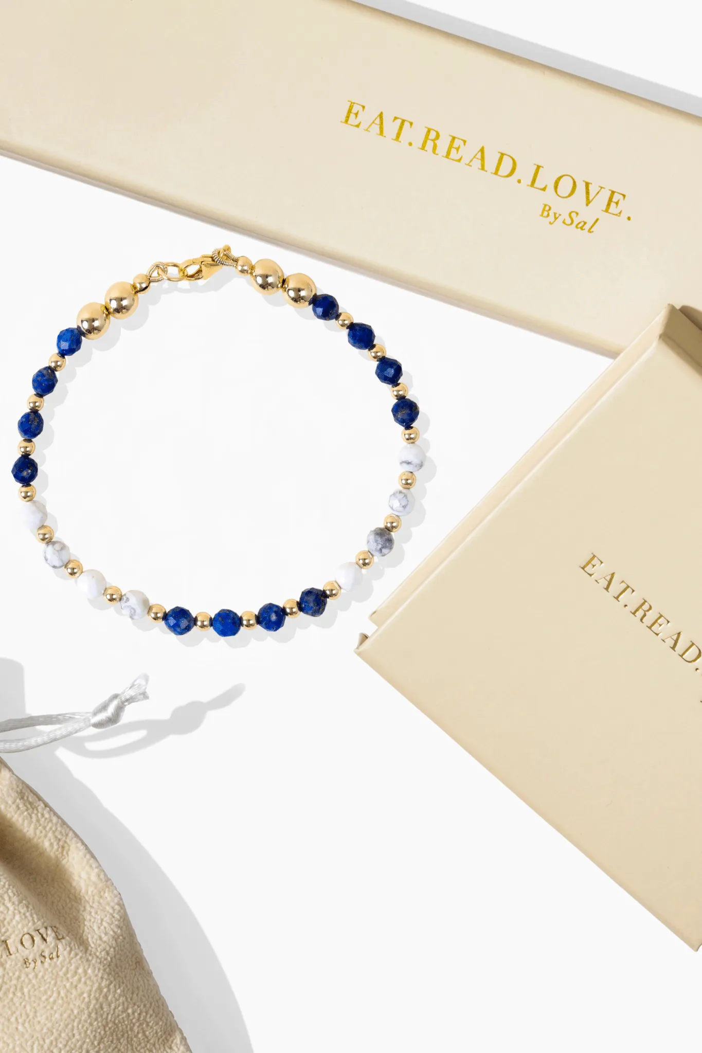 Stress Relief Spiritual Bracelet with REAL Gold - Lapis Lazuli and Howlite