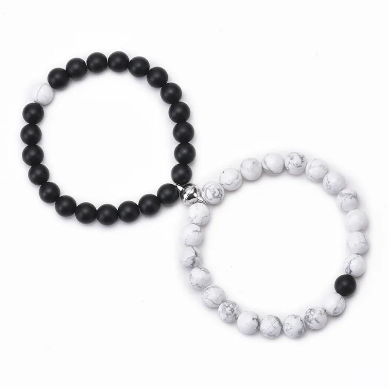 The New Black Frosted White Turquoise Couple Bracelet Magnet Attracts Each Other