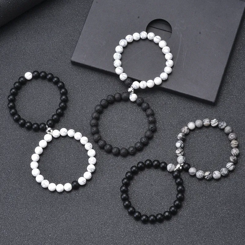 The New Black Frosted White Turquoise Couple Bracelet Magnet Attracts Each Other