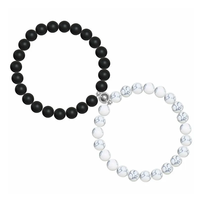 The New Black Frosted White Turquoise Couple Bracelet Magnet Attracts Each Other