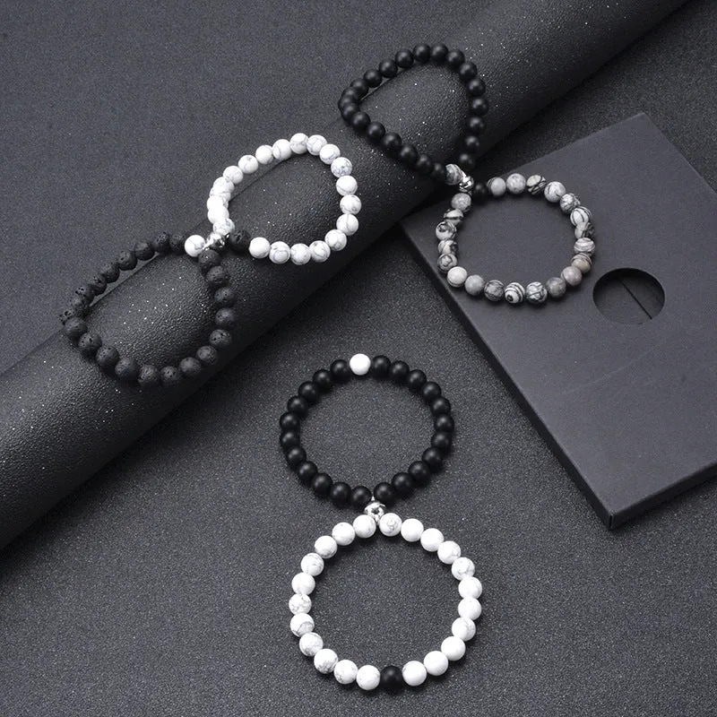 The New Black Frosted White Turquoise Couple Bracelet Magnet Attracts Each Other