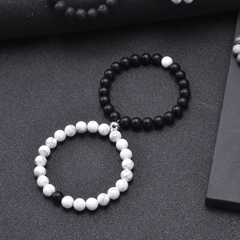 The New Black Frosted White Turquoise Couple Bracelet Magnet Attracts Each Other