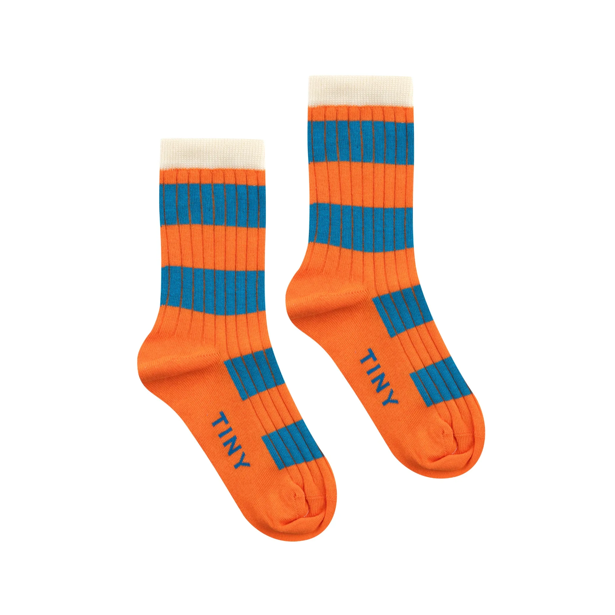 TINYCOTTONS - Big Stripes Medium Socks - Tangerine & Lapis Blue